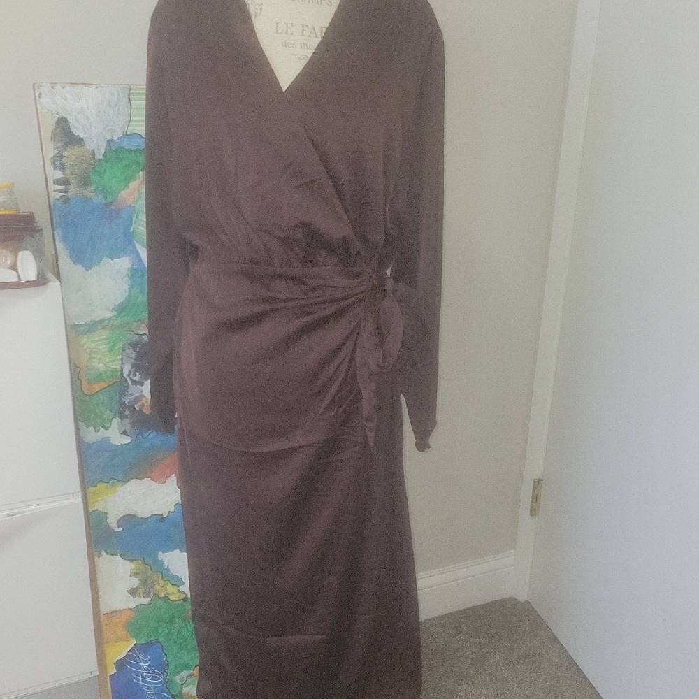 H&M Plum Wrap-Style Long Sleeve Midi Dress